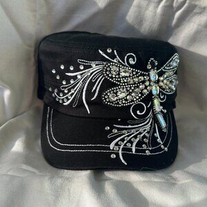 Hat~Rhinestone~Dragonfly~Cadet style~adjustable velcro back